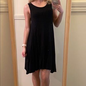 Plain asymmetrical black sleeveless dress
